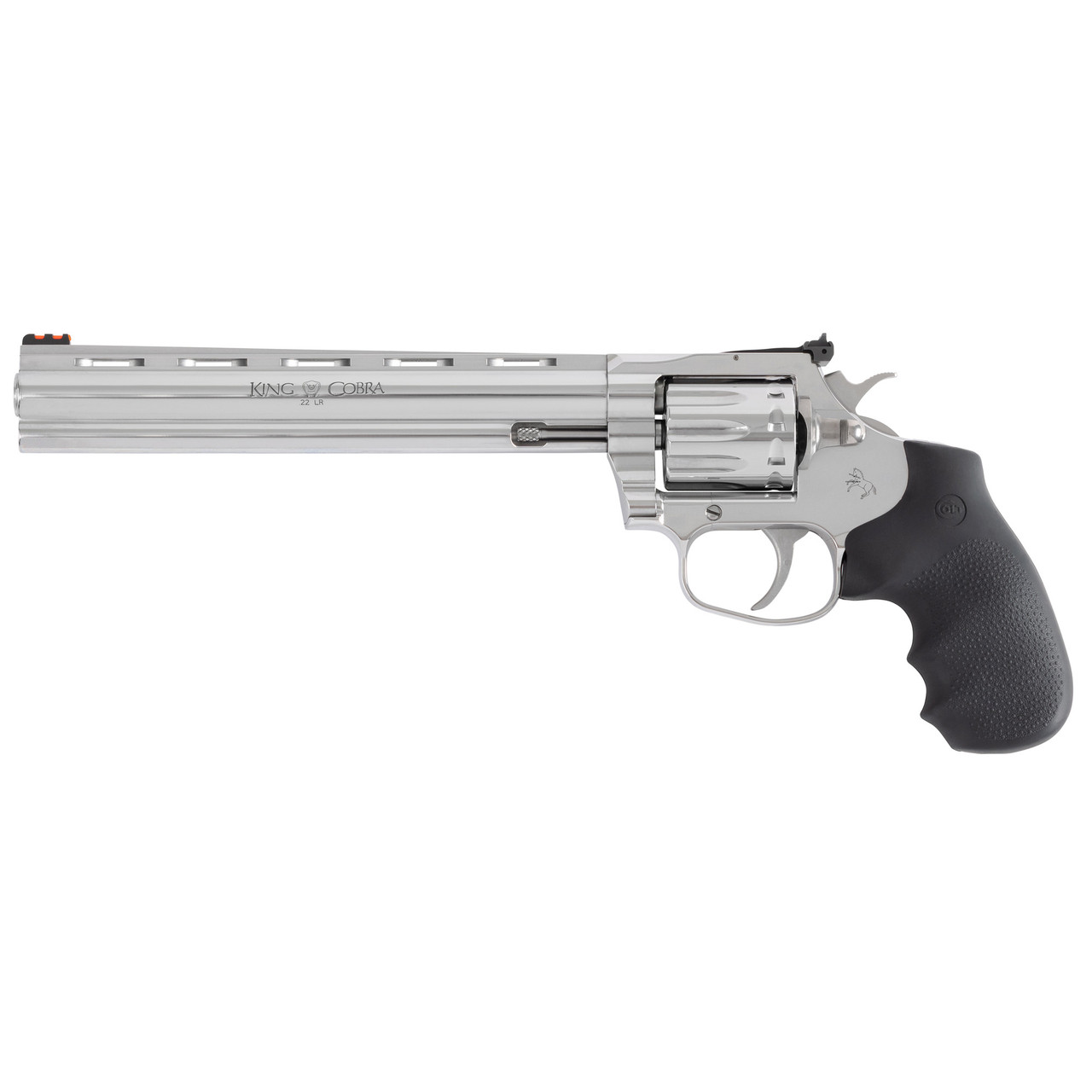 Colt King Cobra Target 22 LR, 8" Barrel, Stainless Steel Finish, Silver, Hogue Grips, Fiber Optic Front Sight, 10rd - Image 3