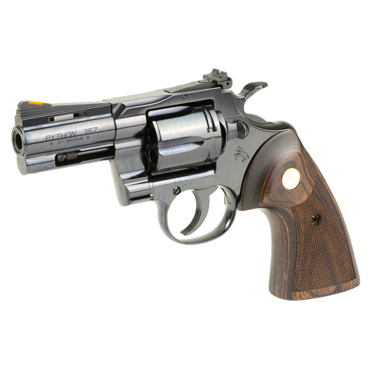 Colt Python 357 Magnum, 3" Barrel, Blued, Black, Blade Front, Adj Rear, Wood Grips, 6rd - Image 3