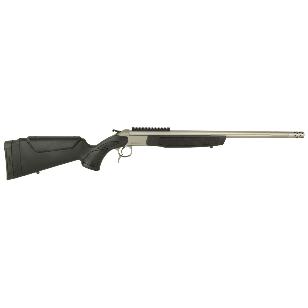 CVA Scout, Take-Down 444 Marlin, 22" Threaded Barrel, Stainless Steel Finish, Synthetic Stock, Black, Ambidextrous, Scope Rail, MuzzleBrake, 1 Round