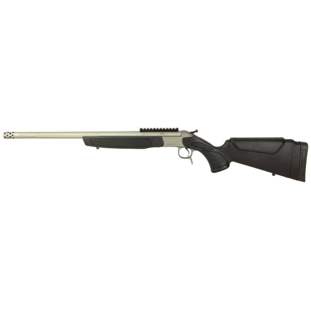 CVA Scout, Take-Down 444 Marlin, 22" Threaded Barrel, Stainless Steel Finish, Synthetic Stock, Black, Ambidextrous, Scope Rail, MuzzleBrake, 1 Round - Image 3