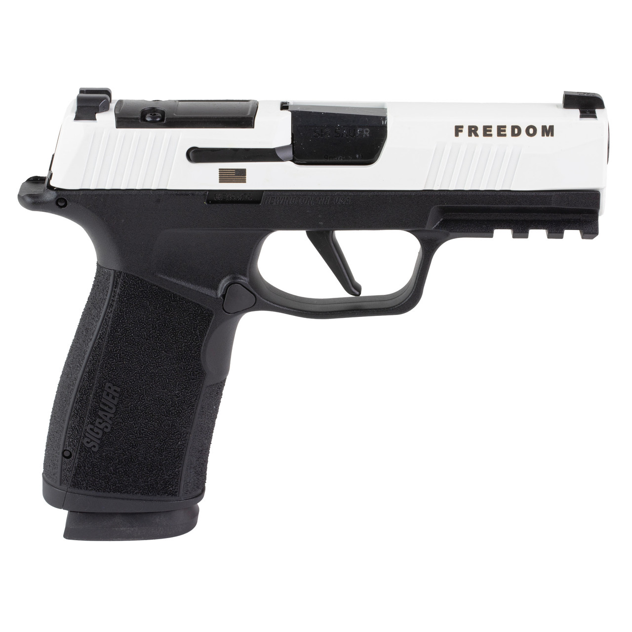 Sig P365 X-Macro 9mm, 3.7" Barrel, Cerakote White Slide, Freedom Engraving, Black Frame, X-RAY3, Optics Ready, 2x17rd Mags