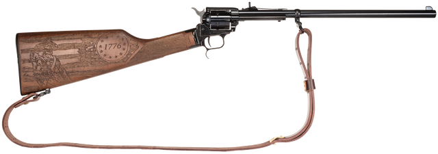 Heritage Rough Rider Rancher 22 LR, 16" Blued Barrel, Independence Day Engraved Walnut, Leather Sling, 6rd
