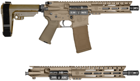 Diamondback DB15 Combo AR15 Pistol 5.56x45mm 7" Barrel/300 Blackout 10" Barrel, Flat Dark Earth, M-Lok Handguard, 30rd