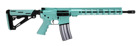 Bushmaster ORCII Pro 5.56 NATO 16" Barrel, Robin's Egg Blue Cerakote, M4 Carbine Aqua/Black Synthetic Stock, Aqua Hogue BFG Grip, 30rd Mag