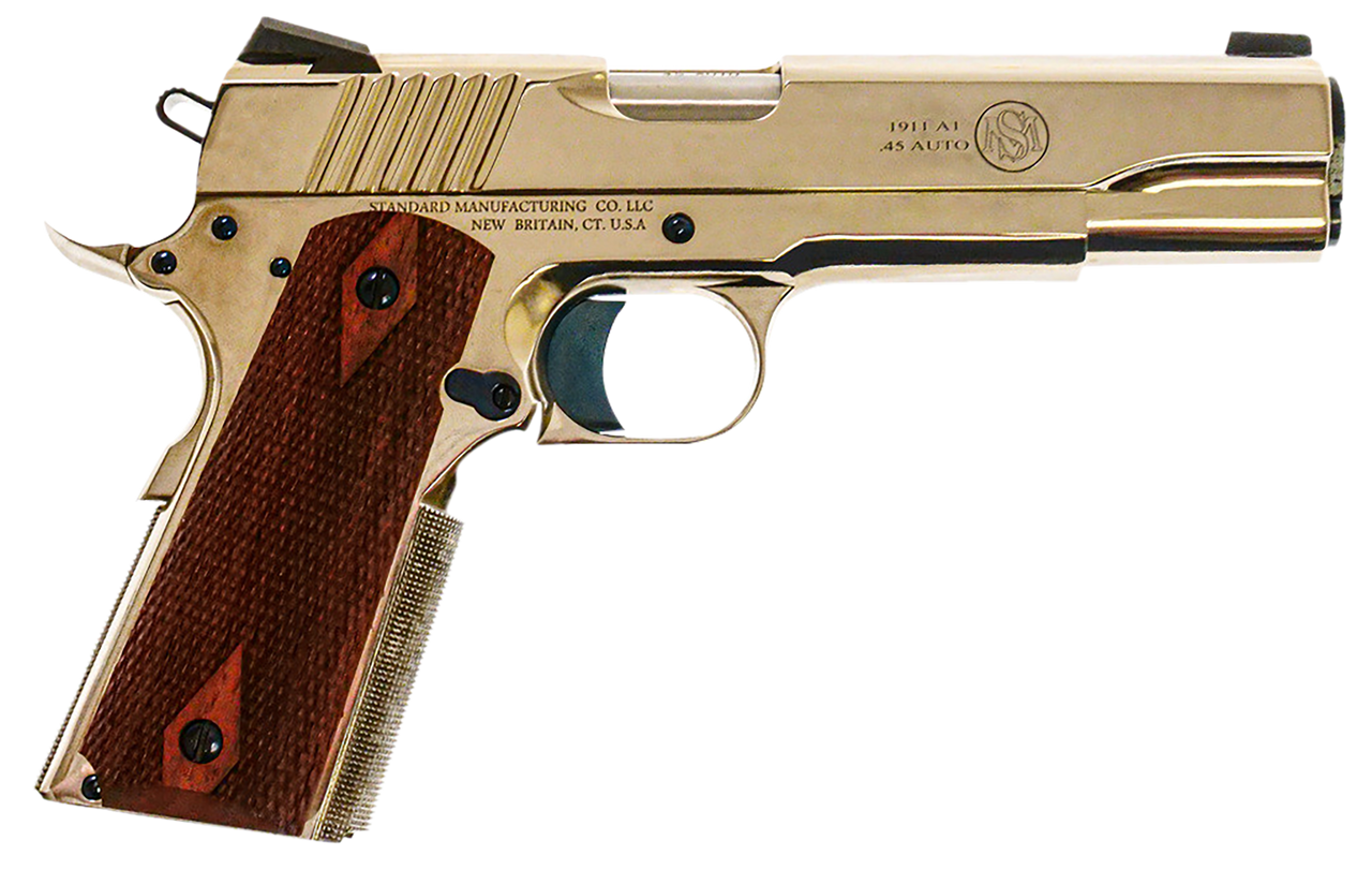 Standard Mfg 1911 Standard Full Size Frame 45 ACP 7rd 5" Stainless Match Grade Barrel, Nickel Steel Serrated Slide, Nickel Steel Frame Beavertail, Walnut Double Diamond Grip