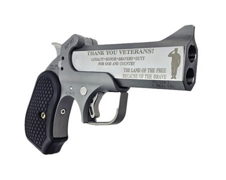 Bond Arms 30th Veterans 45 Colt (Long Colt)/410 Ga 2 Shot 4.25" Engraved Matte Barrel, Rough Matte Stainless Steel Frame, Black Grips