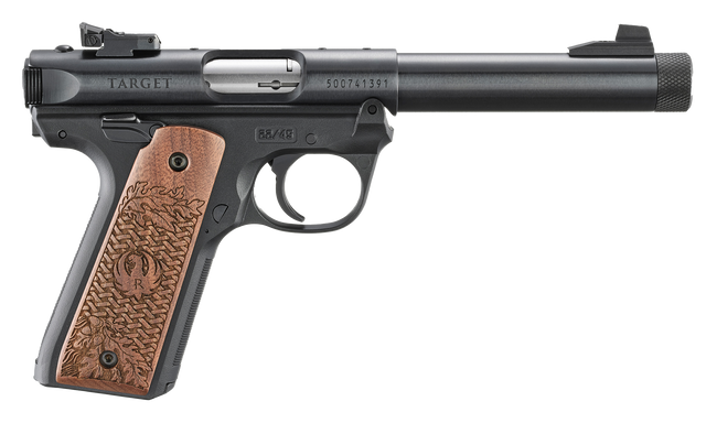 Ruger Mark IV 22/45 Collector's Series 22 LR, 5.50" Blued Threaded Bull Barrel, Blued Alloy Steel Receiver, Blued Polymer Frame Engraved American Walnut Grip 10 Rd
