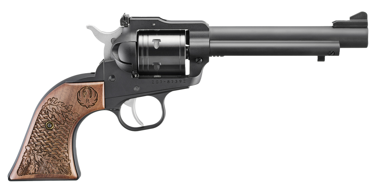 Ruger Super Wrangler Collector's Series 22 LR/22 WMR 5.50" Black Cerakote Frame & Cylinder, Engraved American Walnut Grip 6 Shot