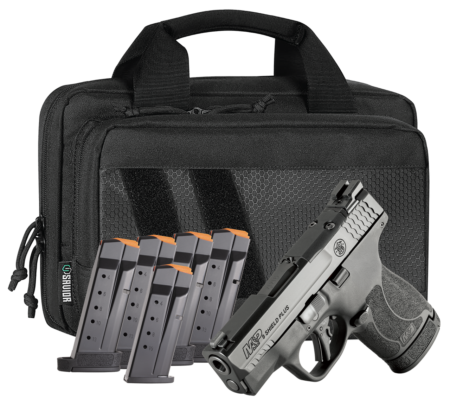 Smith & Wesson M&P Shield Plus Bundle Compact Slim Frame 9mm 3.10" Barrel & Optic Ready/Serrated Slide, Black Polymer Frame, Black Textured Grip, Bag & 6 Mags