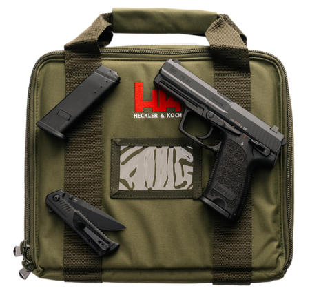Heckler & Koch P8 A1 9mm, 4.25" Barrel, Matte Black, 3-Dot, Reversed Safety/Decocker Lever, 2x10rd Mags, Boker Knife, Commemorative Green Case