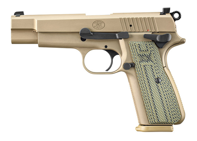 FN High Power TALO Exclusive 9mm, 4.7" Barrel, Flat Dark Earth, Dirty Olive G10 Grip, 10rd