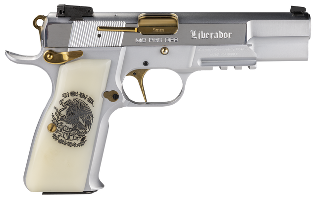Girsan MCP 35 Liberador Match 9mm Pearl Engraved w/Mexican Coat Of Arms, Gold PVD Controls, Flat Tuned Trigger 15 rd