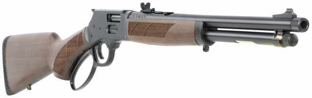 Henry H12 Protector Carbine 357 Magnum/.38 Special, 16.5" Threaded Barrel, Blued, American Walnut, Checkered, Adj Semi-Buckhorn Diamond Insert, Brass Bead Front, 7rd