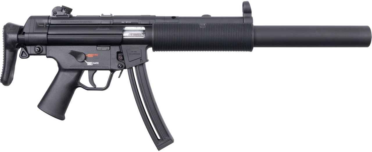 HK MP5 SD 22 LR, 16" Barrel, A3 Telescoping Stock, Faux Suppressor, Black, 25rd