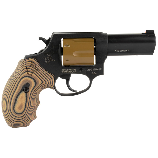 Taurus 856 Defender 38 Special +P, 3" Barrel, Black Cerakote, Tan Cylinder/G10 Grip, 6rd