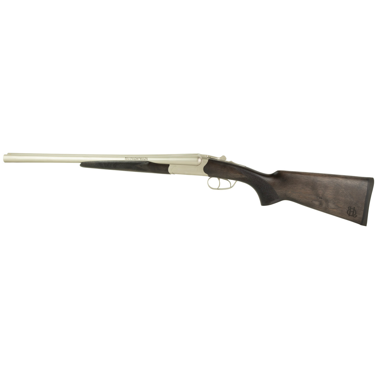 Heritage Badlander 20 Gauge, 3" Chamber, 18.5" Barrels, Nickel, Silver, Turkish Walnut, Bead Front Sight, 2rd